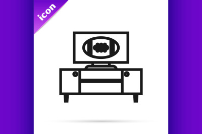 Black line American football on tv program and stand icon isolated on