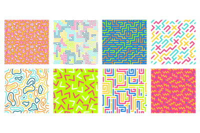 Color seamless geometric pattern. Colorful maze pattern, memphis style