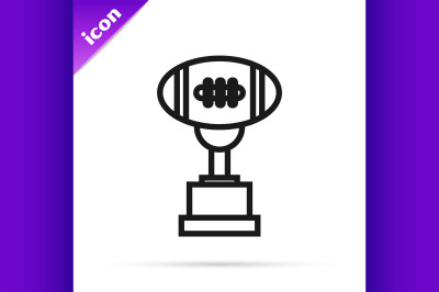 Black line Award cup and American football ball icon isolated on white