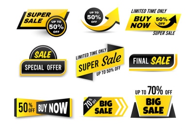 Sale banners. Special offer banner, low price tags and super sale badg