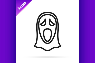 Black line Funny and scary ghost mask for Halloween icon isolated on w