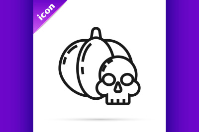 Black line Pumpkin and skull icon isolated on white background. Happy