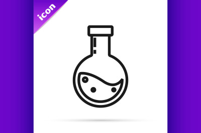 Black line Bottle with potion icon isolated on white background. Flask