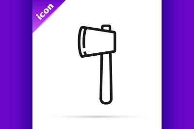 Black line Wooden axe icon isolated on white background. Lumberjack ax
