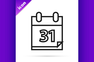Black line Calendar with Halloween date 31 october icon isolated on wh