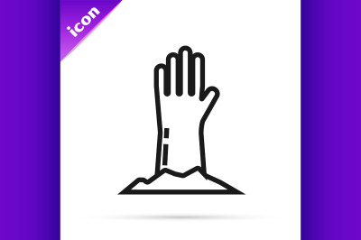 Black line Zombie hand icon isolated on white background. Arm monster