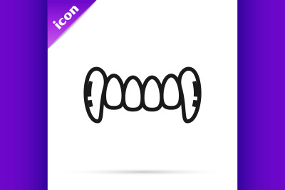 Black line Vampire teeth icon isolated on white background. Happy Hall