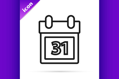 Black line Calendar with Halloween date 31 october icon isolated on wh