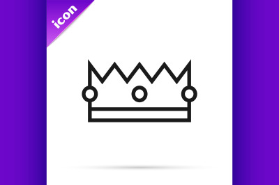 Black line Crown icon isolated on white background.  Vector Illustrati