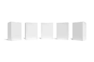 Realistic box mock up. Rectangular packaging boxes, white cardboard an