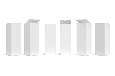 High box mockup. White open cardboard packaging long boxes, rectangula