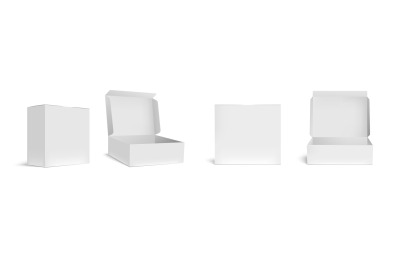 Open and closed white box mockup. Opened packaging boxes&2C; empty rectan