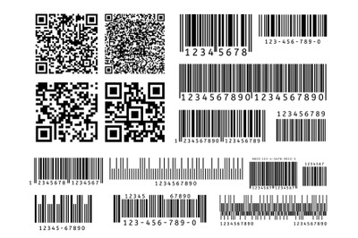 Product barcodes. Industrial barcode, qr code and scan bar label. Inve