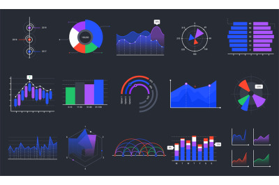 Infographic charts. Colorful data graphs, statistics dashboard chart a