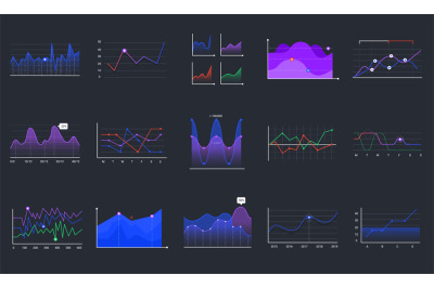 Linear graphcharts. Business graphic charts, line diagrams and busines