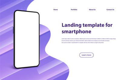 Smartphone screen landing page. Mobile phone frame, smartphones applic