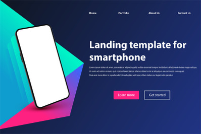 Mobile app landing page mockup. Black smartphone&2C; mobile phone perspec