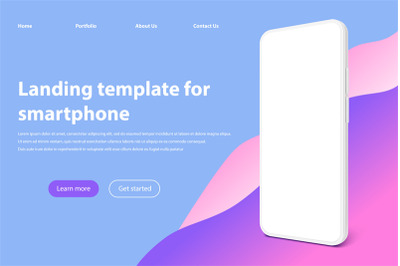 White smartphone landing page mockup. Frameless smartphones screen&2C; mo