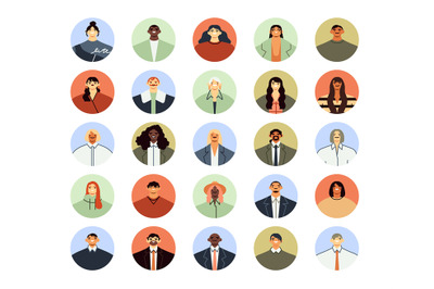 Office workers avatars. Round business men and women portraits, profes