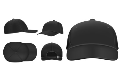 Black cap mockup. Sport baseball caps template&2C; summer hat with visor