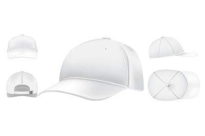 White cap mockup. Sport caps top view&2C; baseball hat and uniform hats v