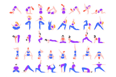 Yoga asanas. Practice in yoga poses, young people train balance, medit