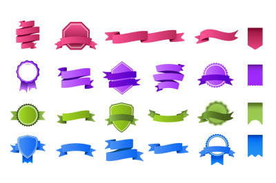 Color ribbon banners. Colorful tag banner, blank ribbons label and cur