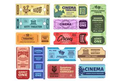 Vintage tickets. Admit one ticket on circus show, cinema movie night a