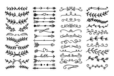 Decorative text dividers. Floral ornament border&2C; vintage hand drawn d