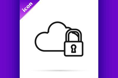 Black line Cloud computing lock icon isolated on white background. Sec