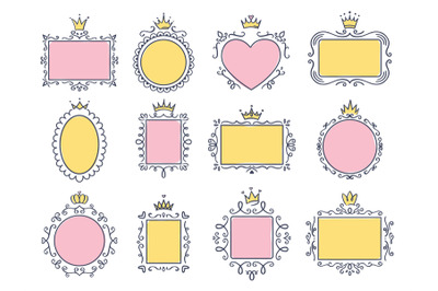 Cute princess frames. Pink mirror frame with princesses crown&2C; majesti