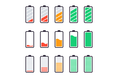 Batteries full charge. Energy indicators, charge levels and accumulato