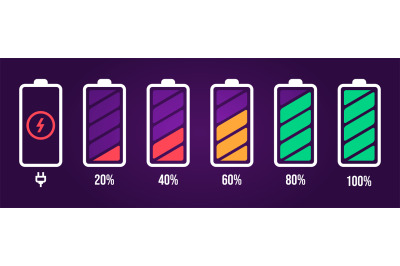 Energy level icon. Charge load, phone battery indicator, smartphone po