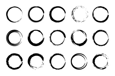 Round grunge brush frames. Circle and stamp brush stroke borders&2C; arti