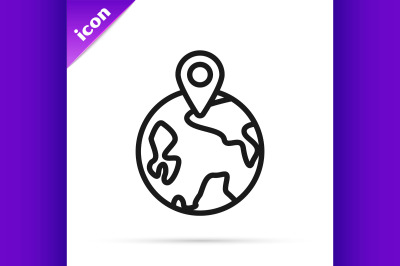 Black line Worldwide icon isolated on white background. Pin on globe.