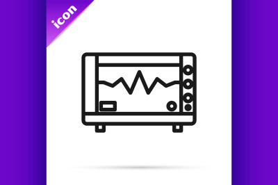 Black line Computer monitor with cardiogram icon isolated on white bac