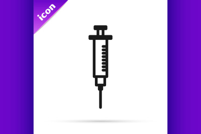 Black line Syringe icon isolated on white background. Syringe for vacc