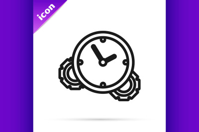 Black line Time Management icon isolated on white background. Clock an