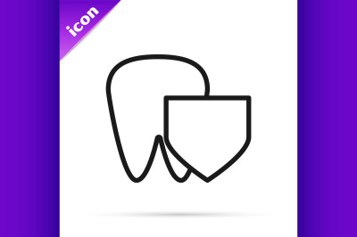 Black line Tooth with shield icon isolated on white background. Dental