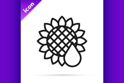 Black line Sunflower icon isolated on white background.  Vector Illust