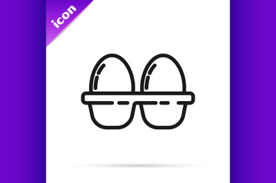Black line Chicken egg in box icon isolated on white background.  Vect