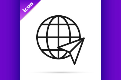 Black line Location on the globe icon isolated on white background. Wo