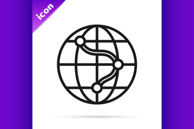 Black line Location on the globe icon isolated on white background. Wo