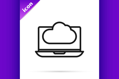 Black line Cloud technology data transfer and storage icon isolated on