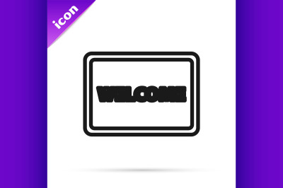 Black line Doormat with the text Welcome icon isolated on white backgr