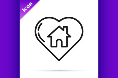 Black line House with heart shape icon isolated on white background. L