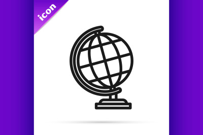 Black line Earth globe icon isolated on white background.  Vector Illu
