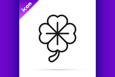 Black line Four leaf clover icon isolated on white background. Happy S