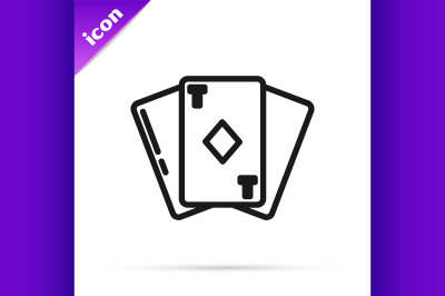 Black line Playing card with diamonds symbol icon isolated on white ba