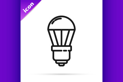 Black line LED light bulb icon isolated on white background. Economica